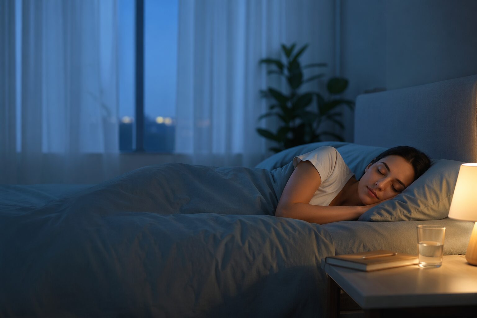 Chambre paisible illustrant l'hypothyroïdie et les réveils nocturnes pendant le sommeil.