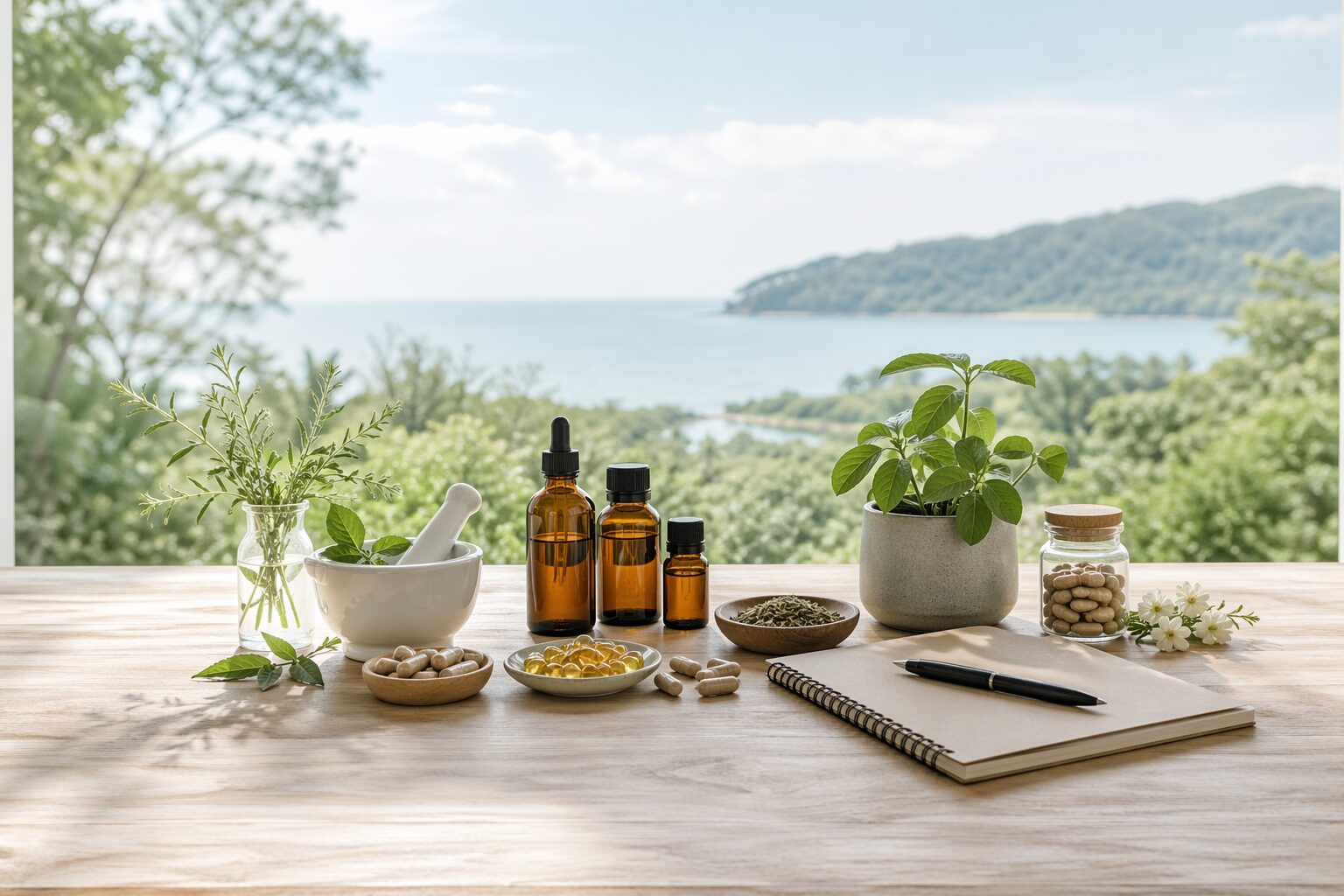 Chute de cheveux : des remèdes naturels et vitamines sur une table lumineuse.