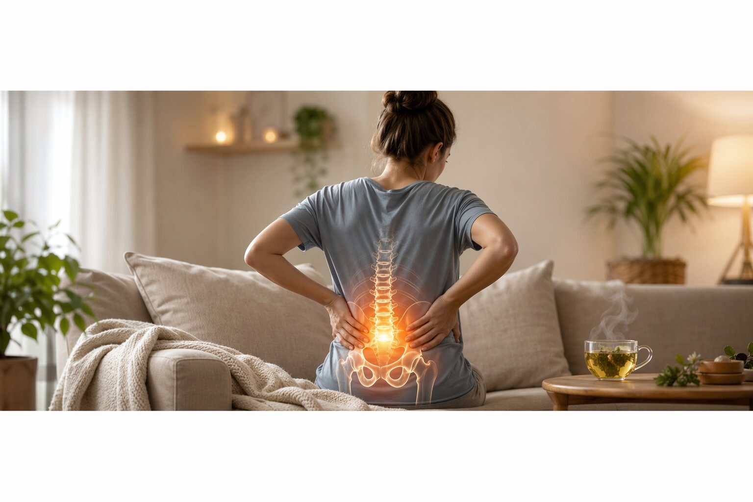 Illustration du bas du dos avec solutions complémentaires contre la sciatique.