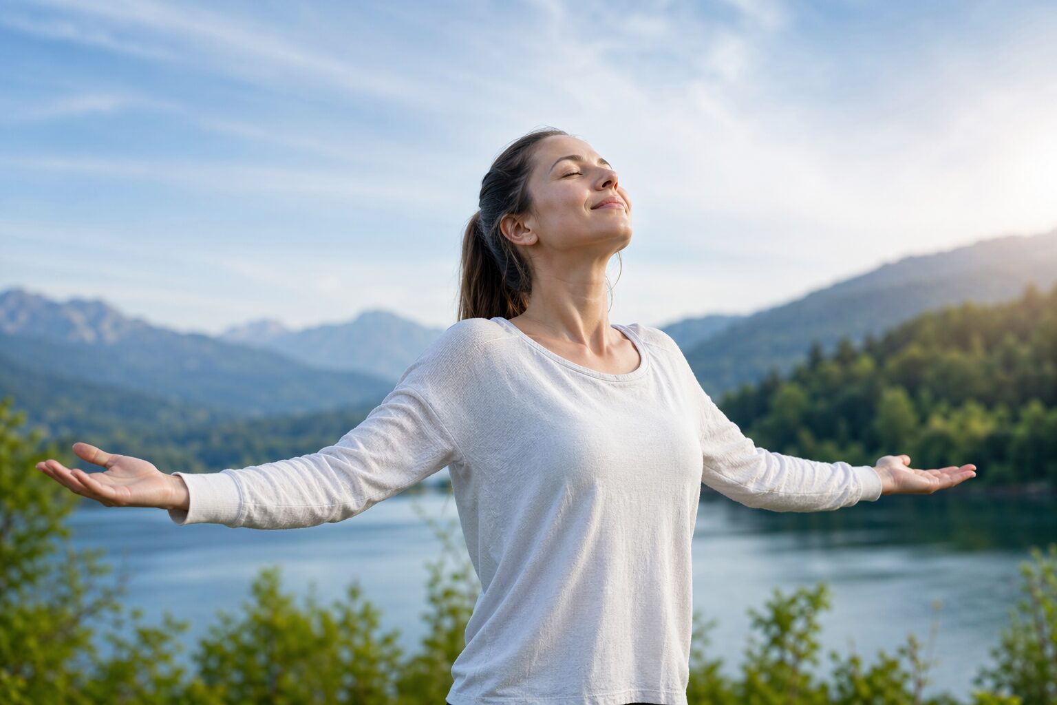 Personne respirant l'air frais pour soutenir le bien-être respiratoire.
