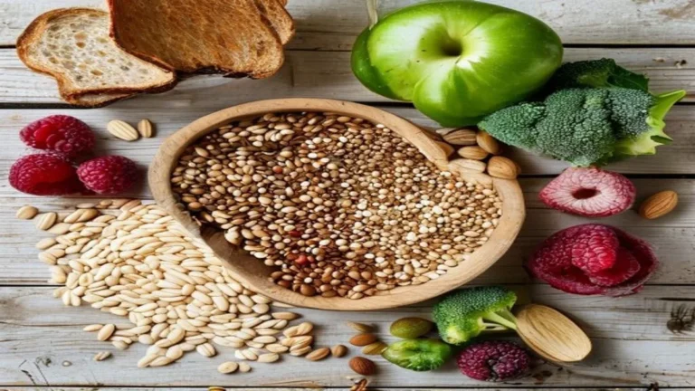 Aliments riches en fibres solubles et insolubles : avoine, lentilles, pommes, graines de chia et légumes