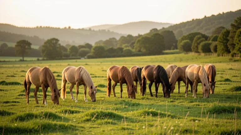 Troupeau de chevaux qui paissent au pré, une illustration du bien-être du cheval au naturel