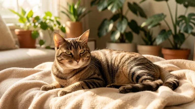 Chat détendu et paisible dans un intérieur calme, loin du stress du chat quotidien